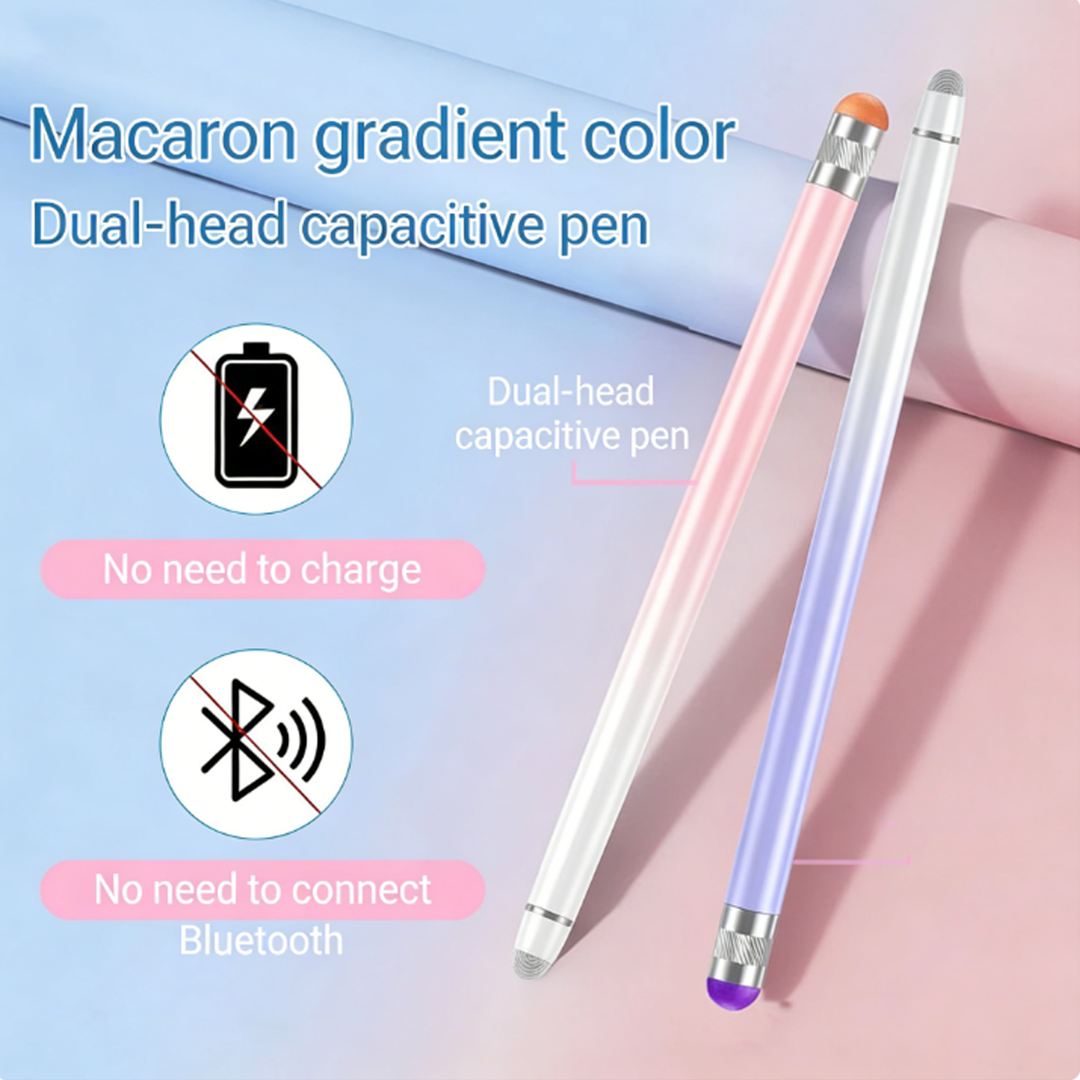 Tablet Pencil Accessories - Graduated Color Silver Fiber Tip Dual-Head