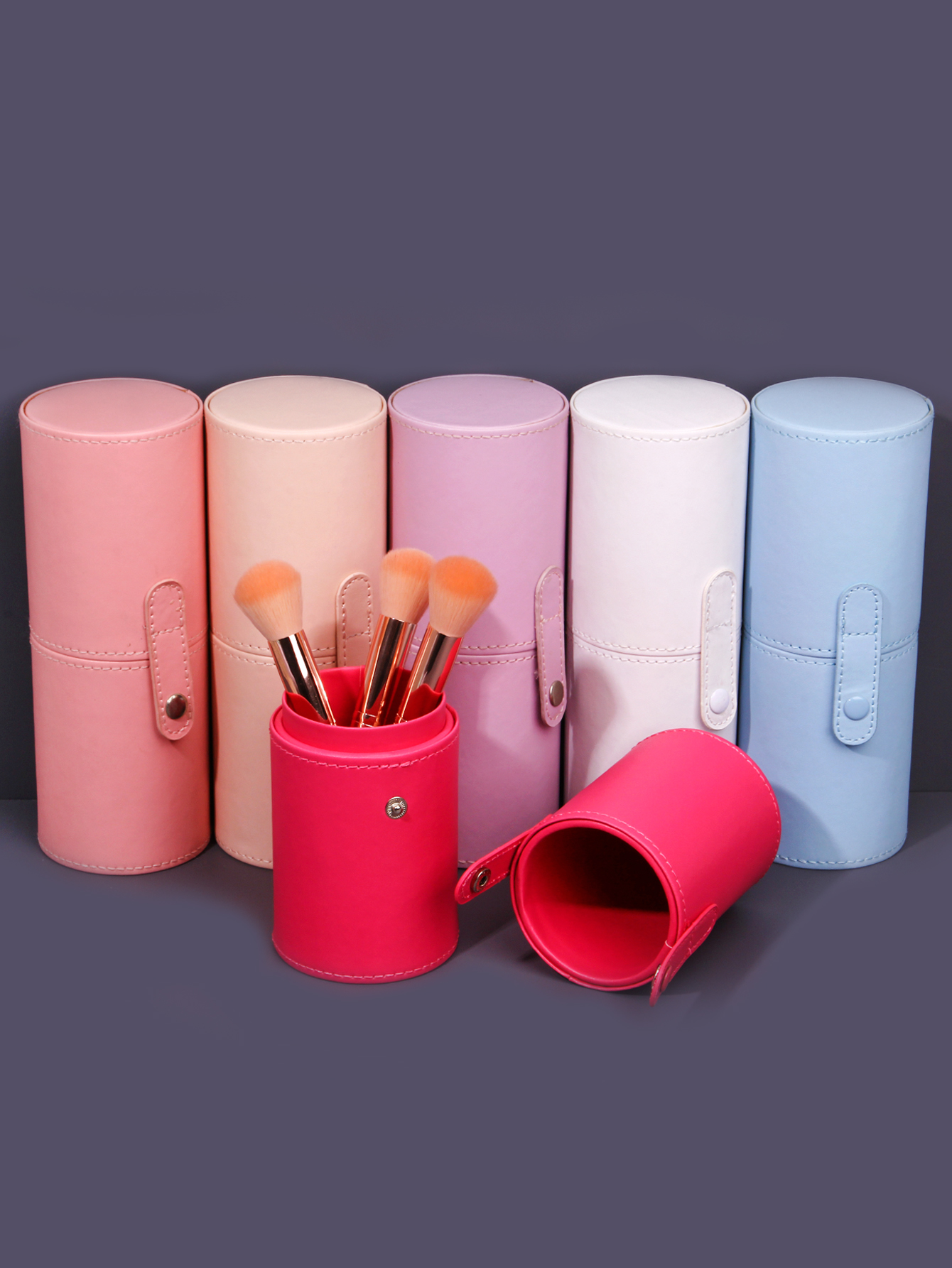 Case With Pencil Holder - Portable multi-color makeup brush bucket storage