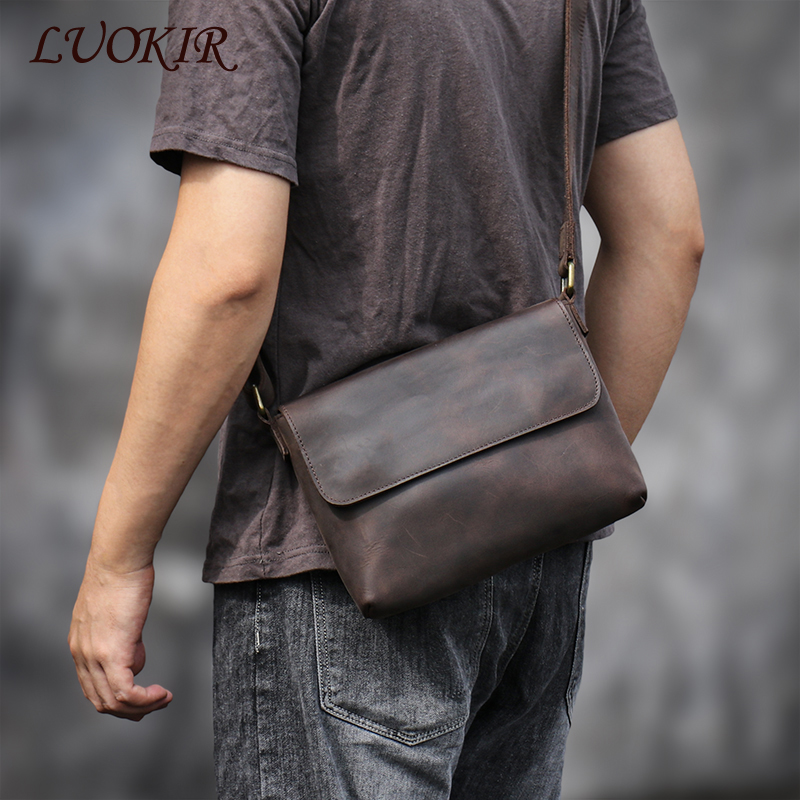 Tablet Shoulder Bag - LUOKIR Men's Genuine Leather Shoulder Bag