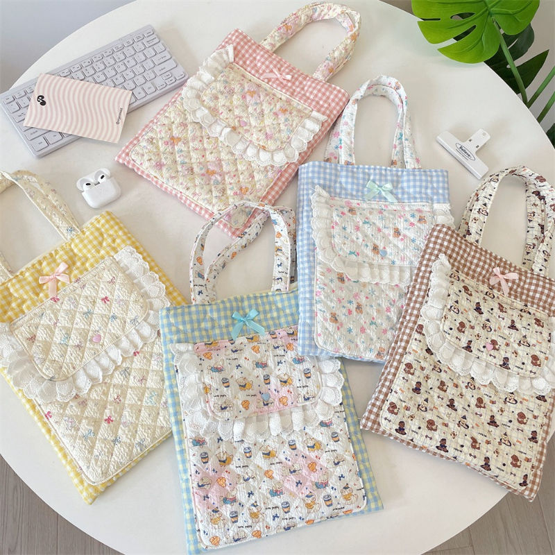 Tablet Sleeves & Cases Ipad Accessories - Korean Girly Pink Plaid Quilted Handbag,