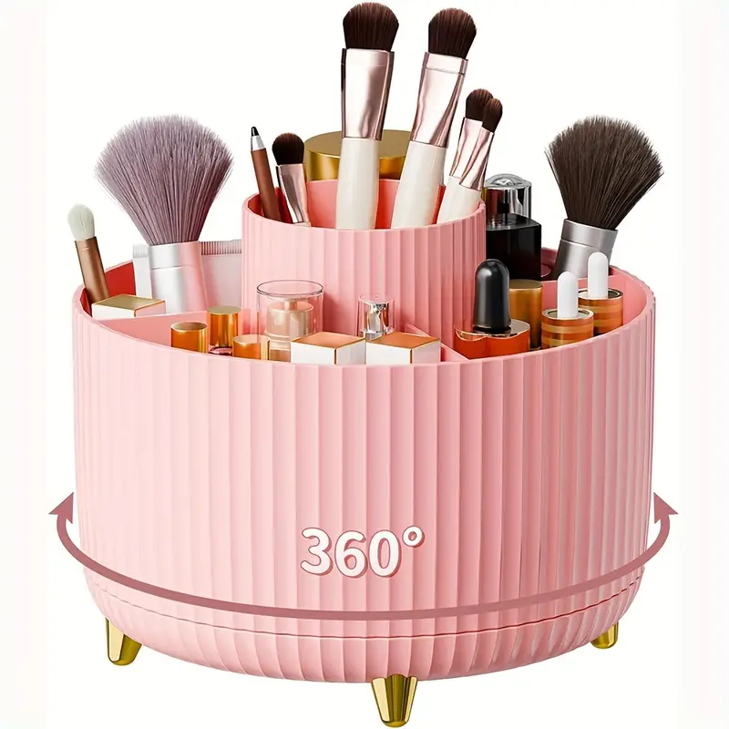 Case With Pencil Holder - 360° Rotating Makeup Tool Storage Box